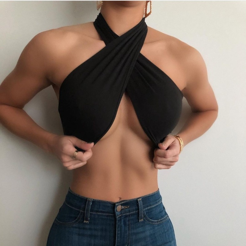 Strapless Bra Backless - 春の新作レディースTシャツ レディース無地セクシーで多用途な吊り下げネックラップチェストストラップストラップレストップ