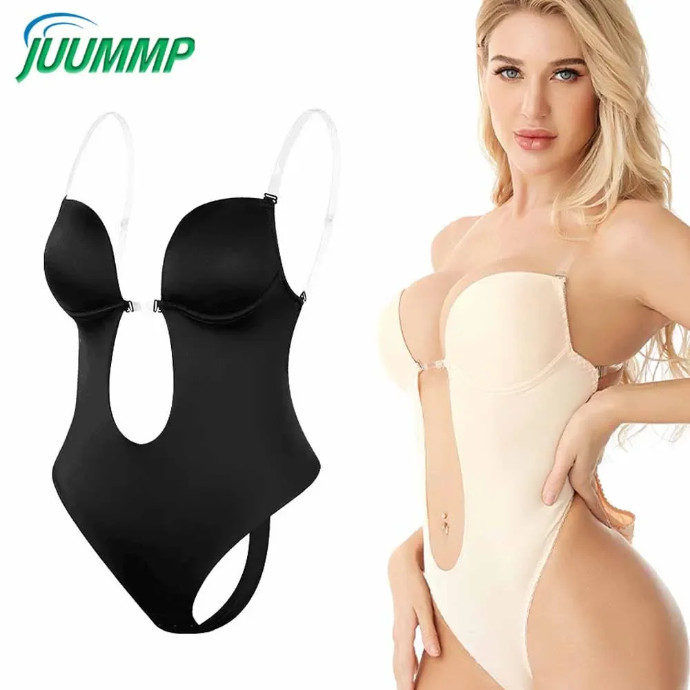 Shapewear Bodysuit Firm - 女性用ブラ付きホルターボディ,ディープVネックブラ,シームレスシェイプウェア,全身シェイプ,結婚式用のひも,1個
