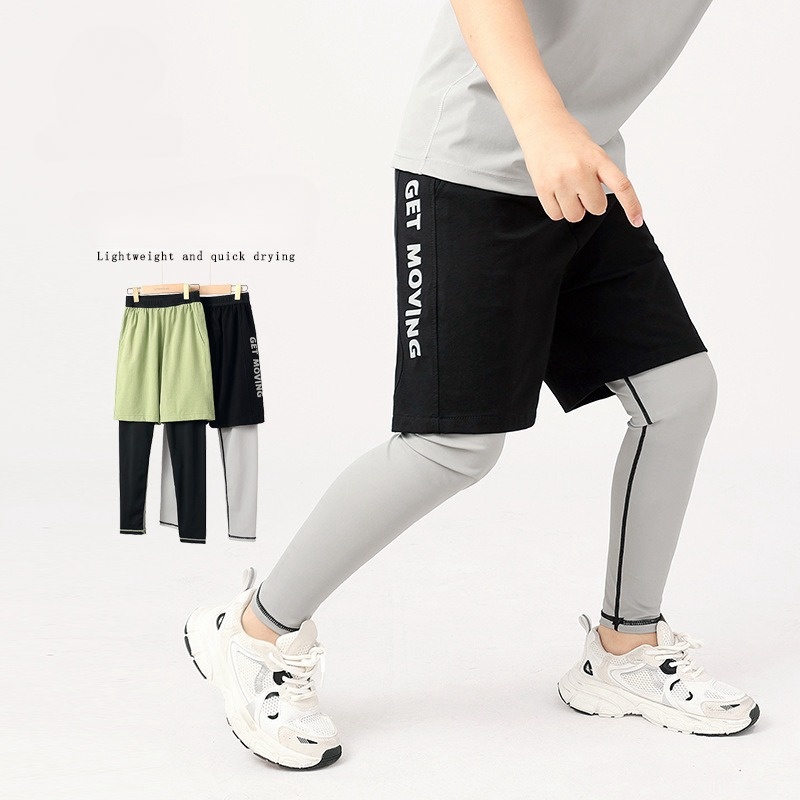 Boyshort Underwear - 男の子用バスケットボールショーツレギンス2 in 1アスレチックランニングパンツ速乾性フェイクツーピースパンツキッズトレーニングタイツパンツ
