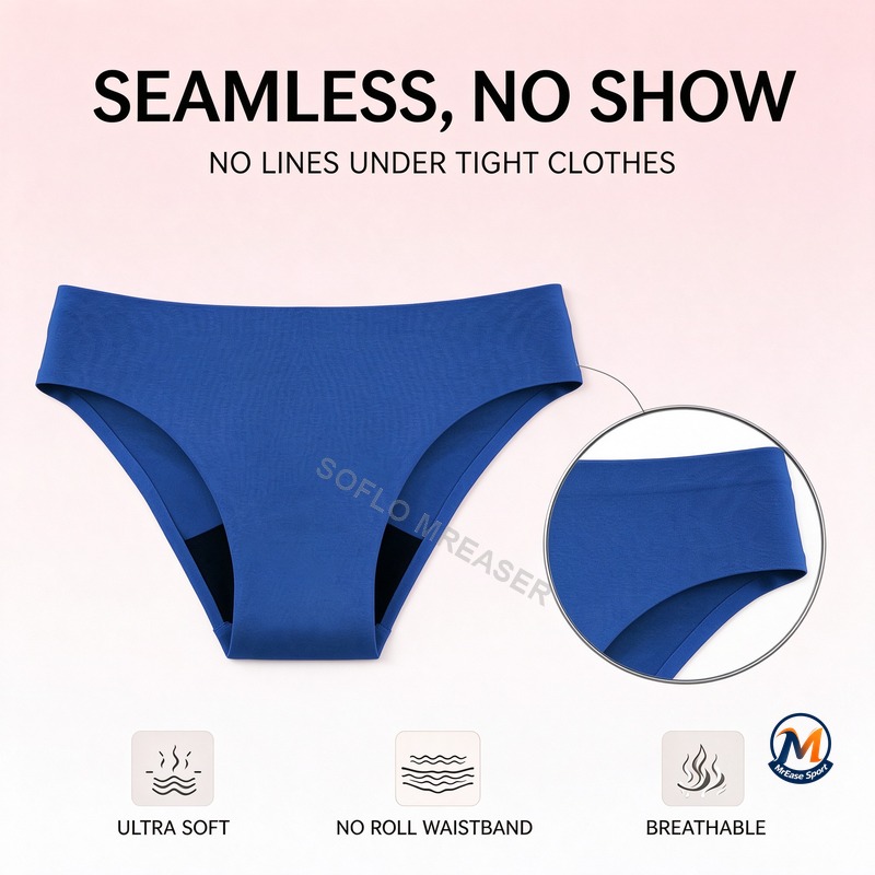Period Panty Absorbent - 女性用、漏れ防止機能付き、生理用ショーツ、吸収量大、夜用、4層構造、シームレス、アウターに響きにくい、再利用可能、柔らかく快適な履き心地。