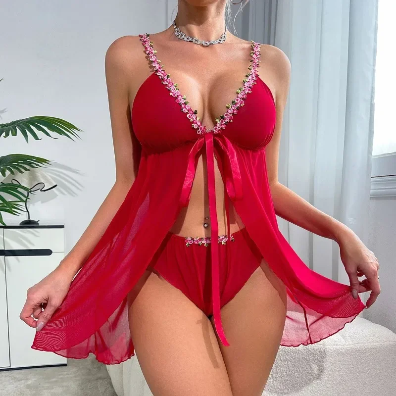 プラスサイズ、セクシーなデザイン、前開きのVネック、メッシュ - Babydoll Chemise Night のレビューと価格