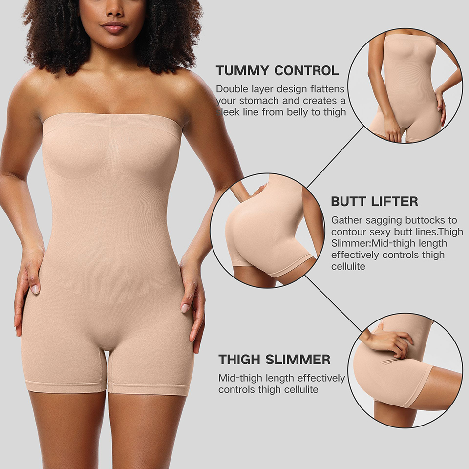 ストラップレスシェイプウェアボディスーツバットリフターボディ - Shapewear Bodysuit Firm のレビューと価格